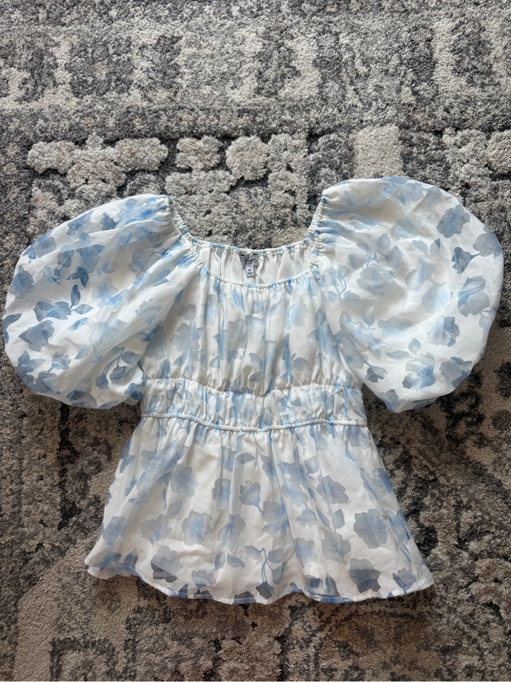 Polagram Light Blue Floral Puff-Sleeve Blouse
